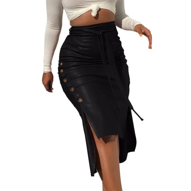 2022-juliafashion-women-pu-leather-midi-skirt-solid-color-high-waist-lace-up-side-button-bodycon-slim-asymmetric-pencil-skirt-streetwear