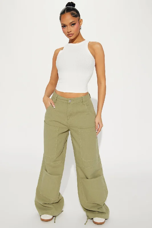 Natasha Ripstop Wide Leg Jogger - Olive