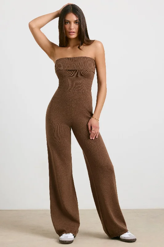 Timeless - Petite Chunky Knit Kick Flare Unitard in Espresso