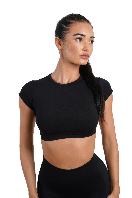 OPEN BACK CROP TEE - BLACK