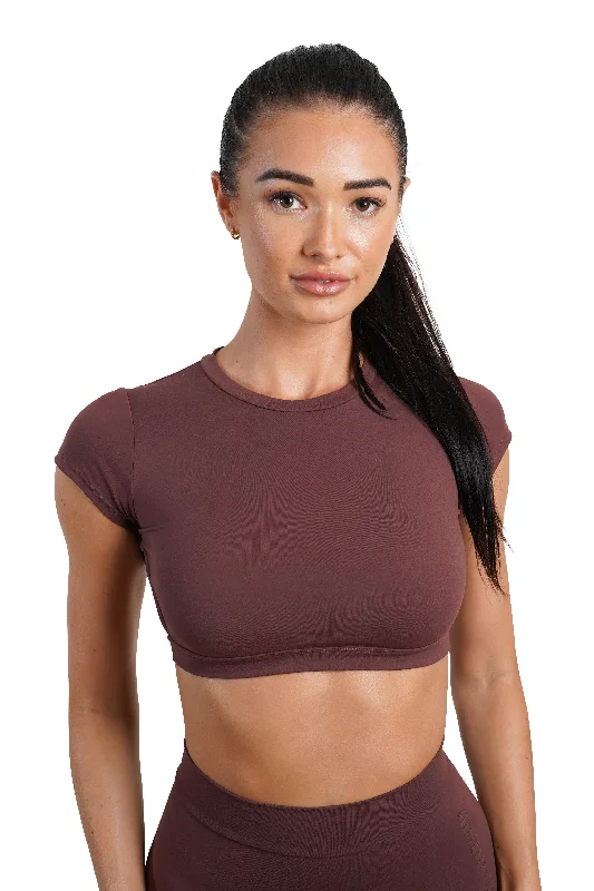 OPEN BACK CROP TEE - BROWN