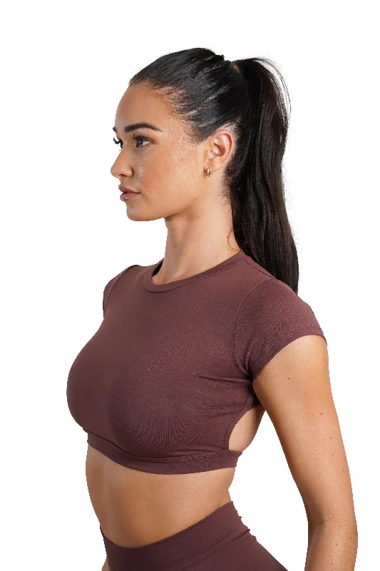 OPEN BACK CROP TEE - BROWN