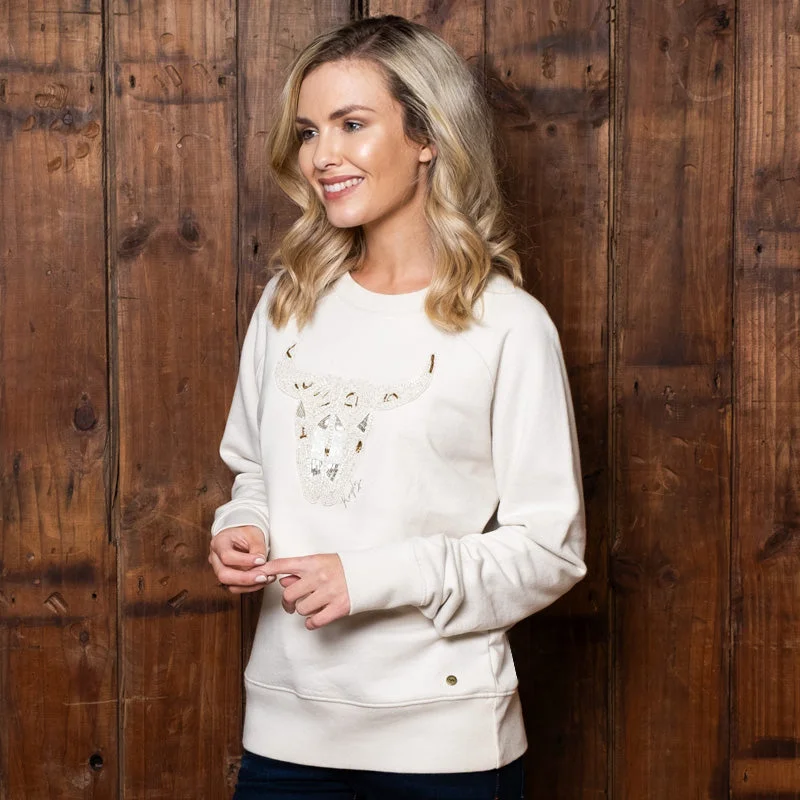 Embellished Skull Pullover Sweatshirt Ivory