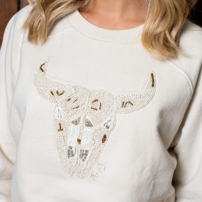 Embellished Skull Pullover Sweatshirt Ivory