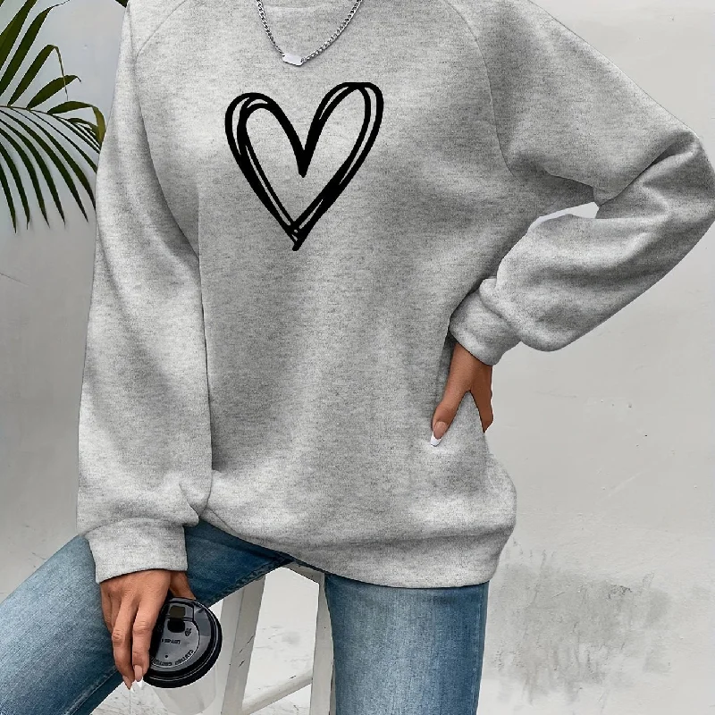 Heart Print Pullover Stylish Womens Sweatshirt for SpringFall