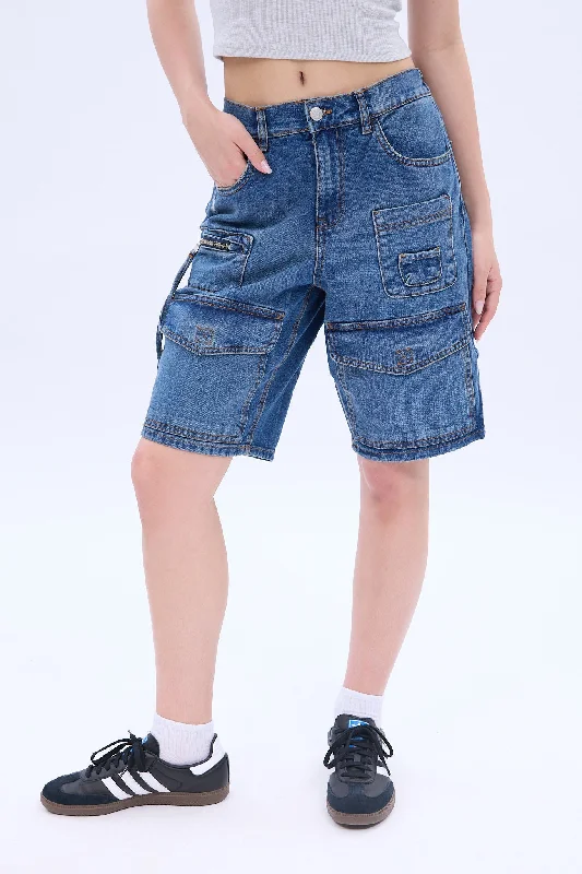 AERO High Rise Cargo Bermuda Denim Short