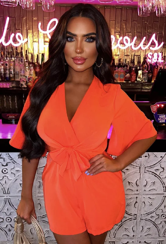 Amazing Gaze Orange Tie Front Crossover Playsuit