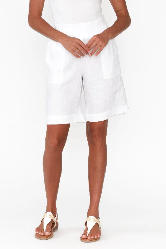 Aster White Linen Shorts