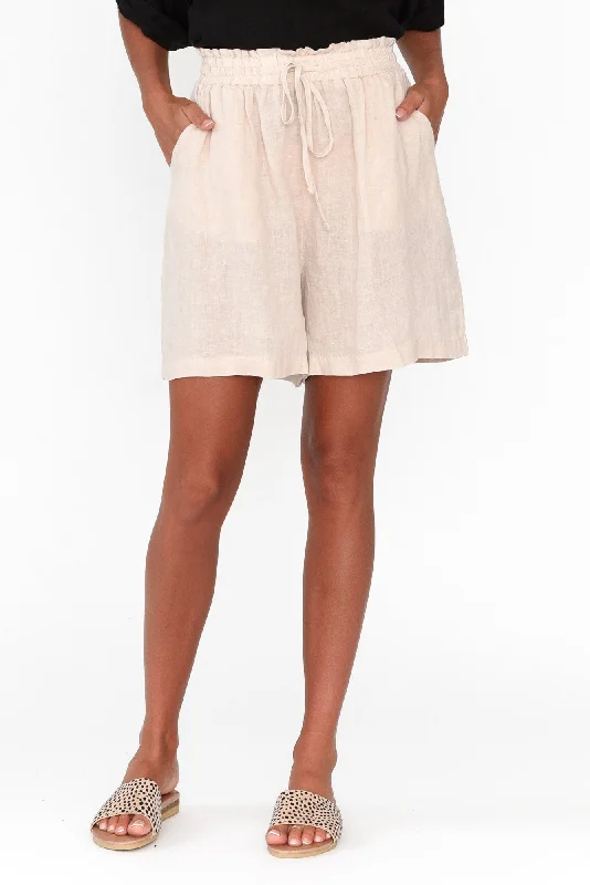 Astoria Beige Linen Drawstring Shorts