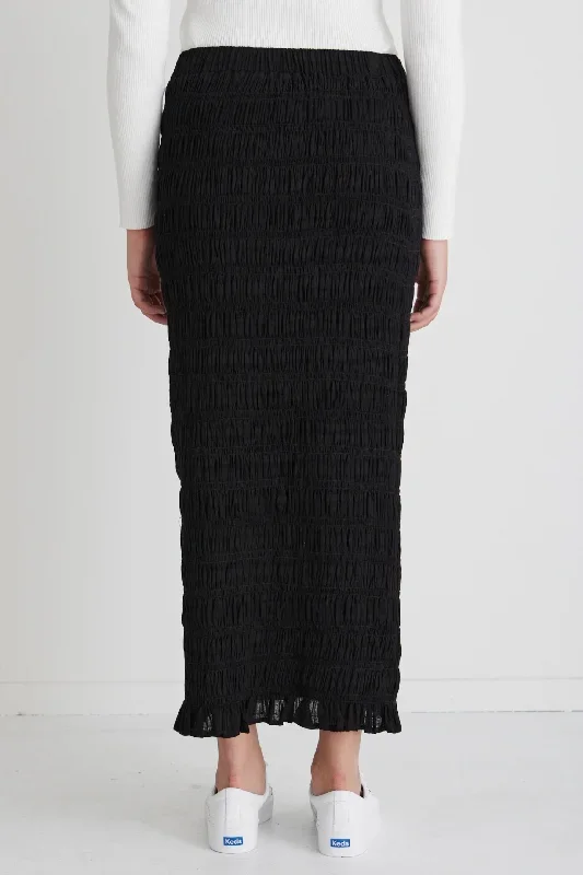 attentiveblacklinenshirredmidiskirt