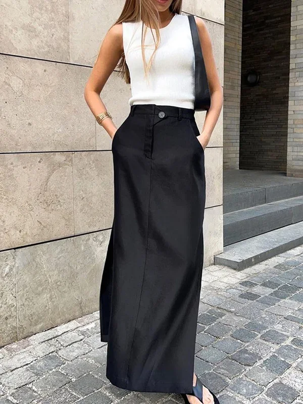 BerryBetty - Basic Buttoned Maxi Skirt