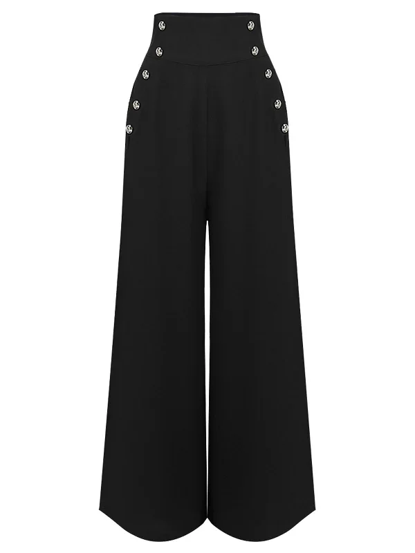 Black 1930s Solid Suspender Pants