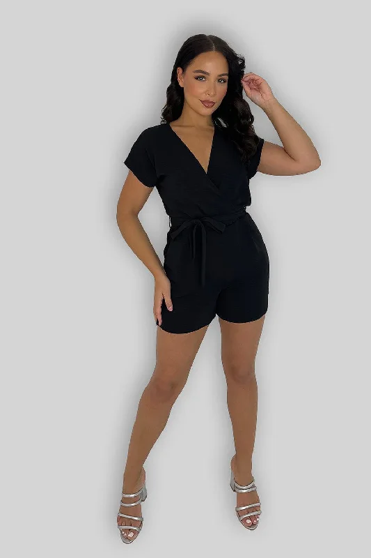 black-low-cut-tie-up-playsuit