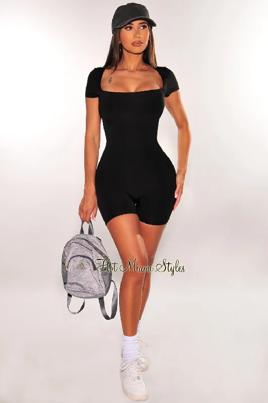 black-short-sleeve-rounded-square-neck-romper