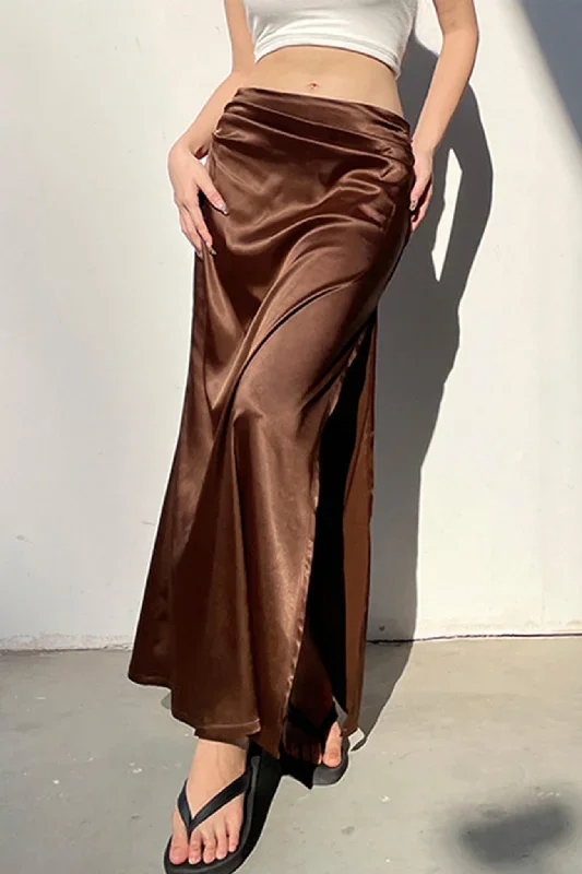 brown-satin-low-rise-slit-midi-skirt-1