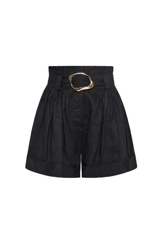 byblos-belted-linen-short-black