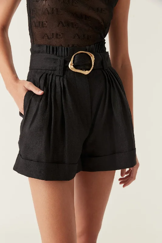 byblos-belted-linen-short-black