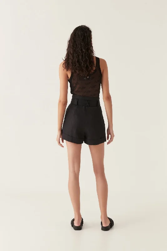 byblos-belted-linen-short-black