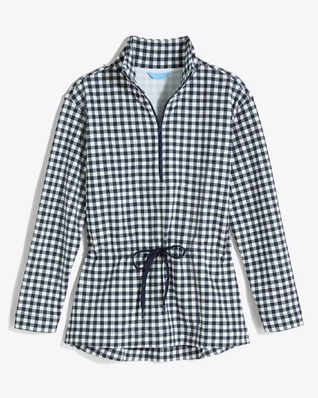 cinch-waist-quarter-zip-navy-gingham