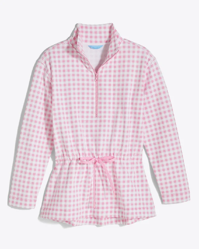 cinch-waist-quarter-zip-pink-gingham