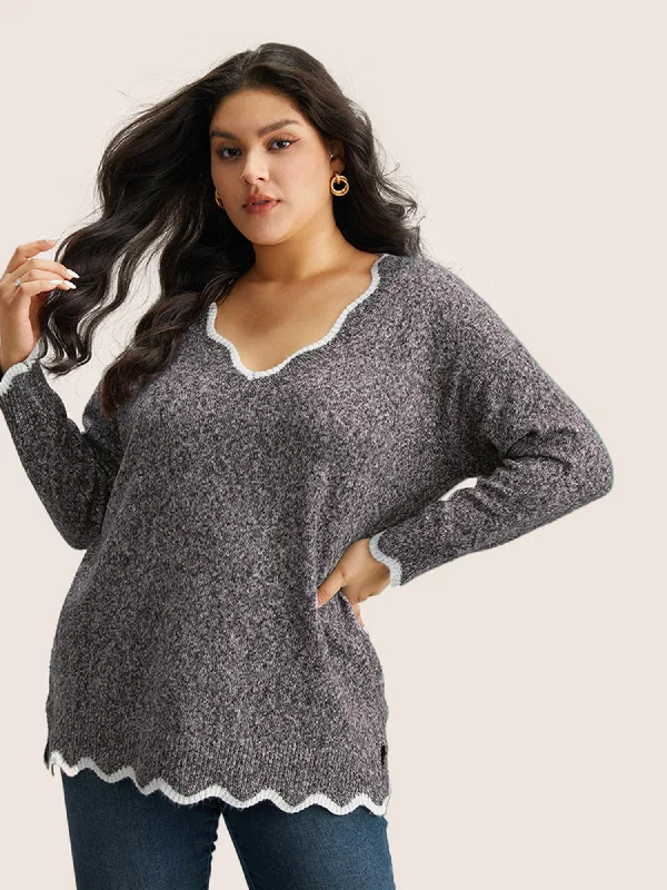 contrast-split-side-scalloped-trim-pullover