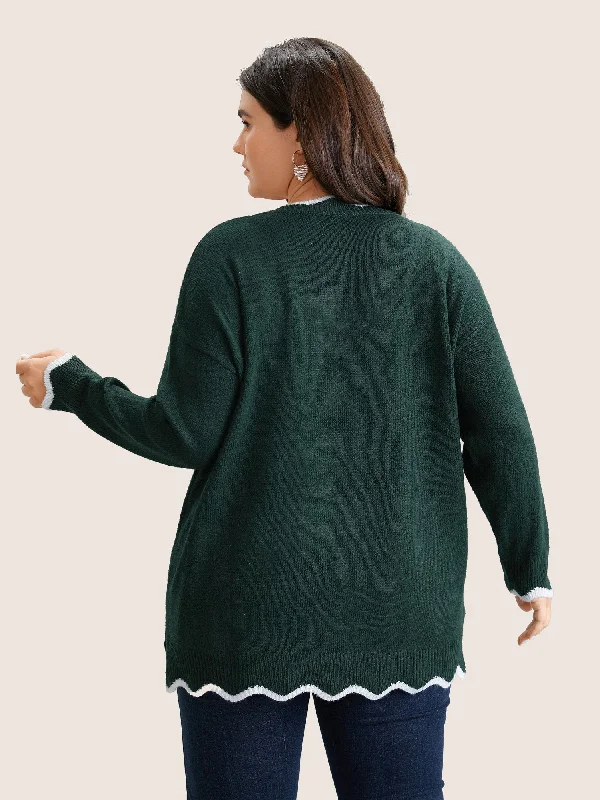 contrast-split-side-scalloped-trim-pullover