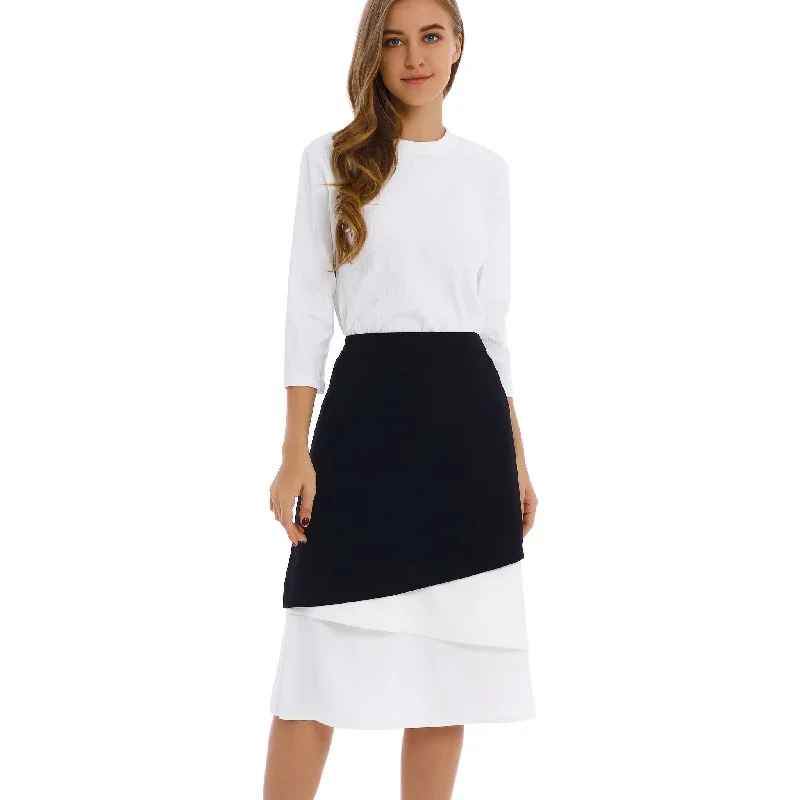 White Contrast Midi Skirt