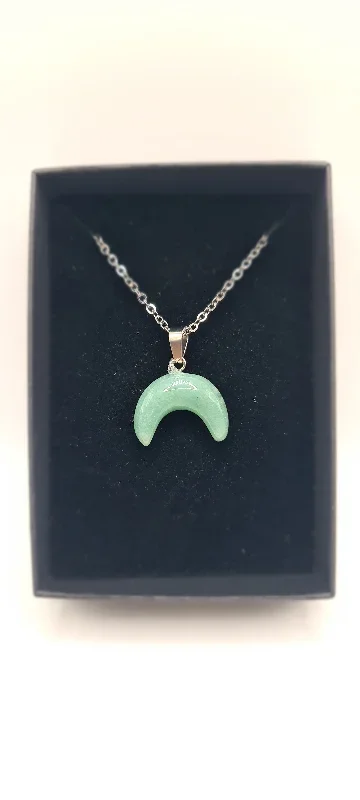 Crescent Moon Green Aventurine Necklace