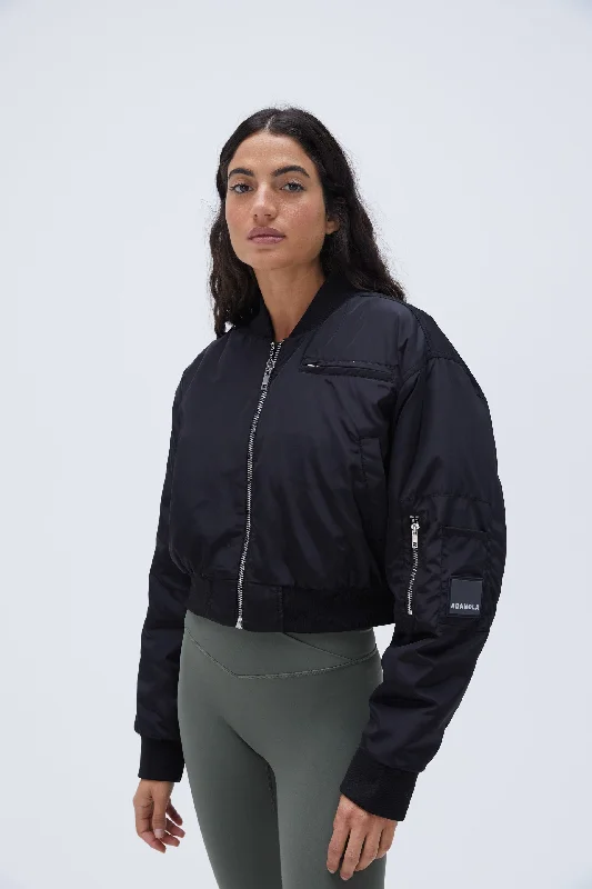 Crop Bomber Jacket - Black