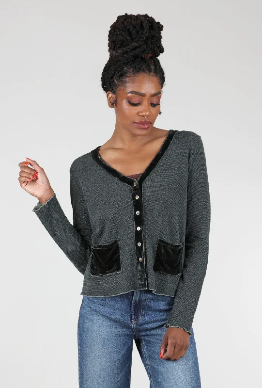 Marble Knit Velvet Pocket Sweater, Myrtle