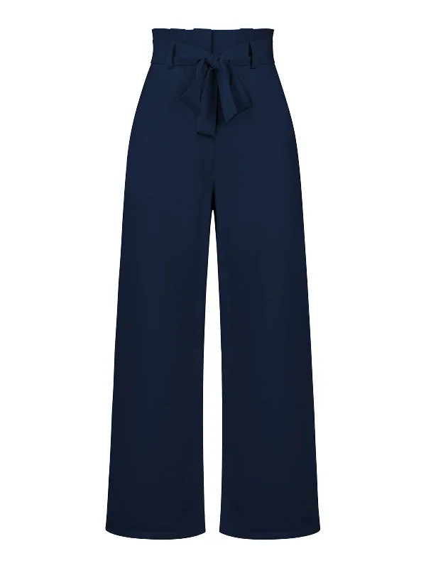 Dark Blue 1940s High Waist Bow Waist Pants