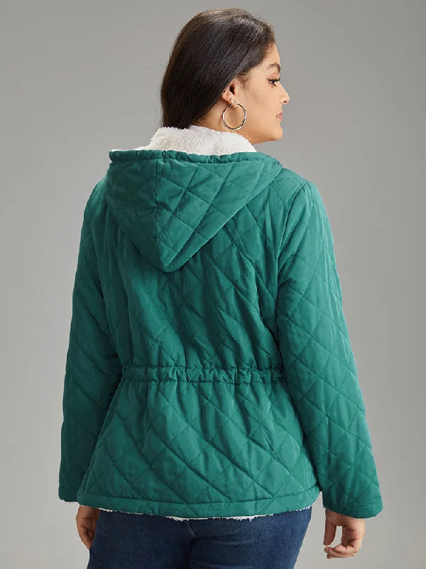 drawstring-quilted-zipper-fluffy-patchwork-jacket