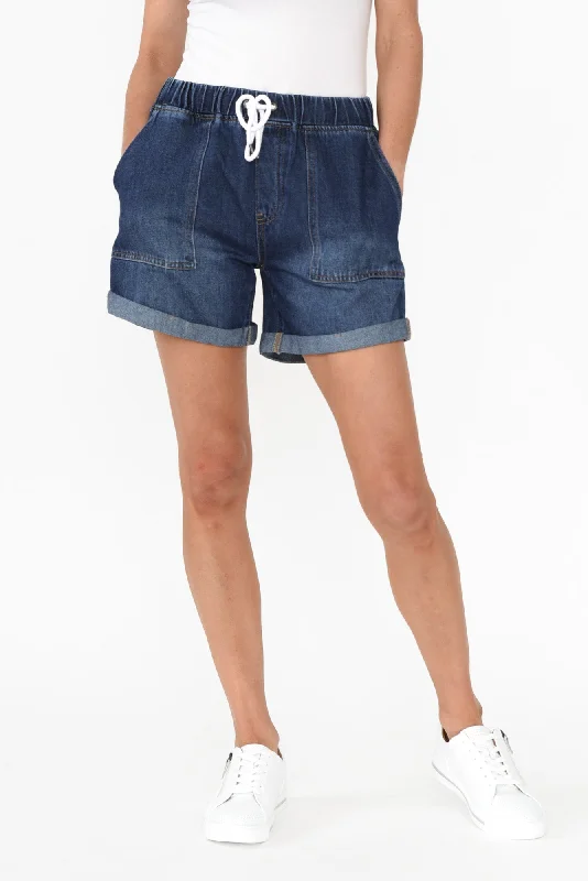 Emma Dark Blue Denim Relaxed Shorts