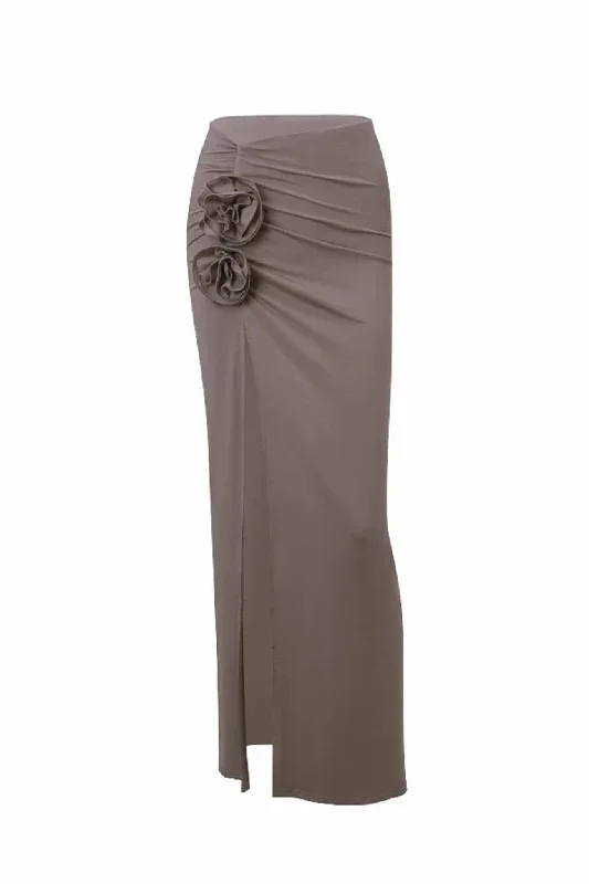 floral-ruched-high-slit-skirt