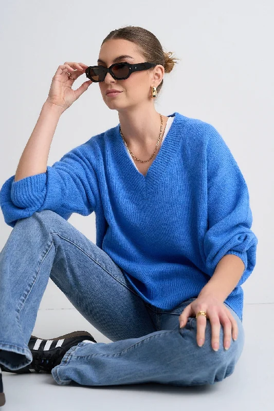 Harvest Azure Blue V Neck Knit Jumper