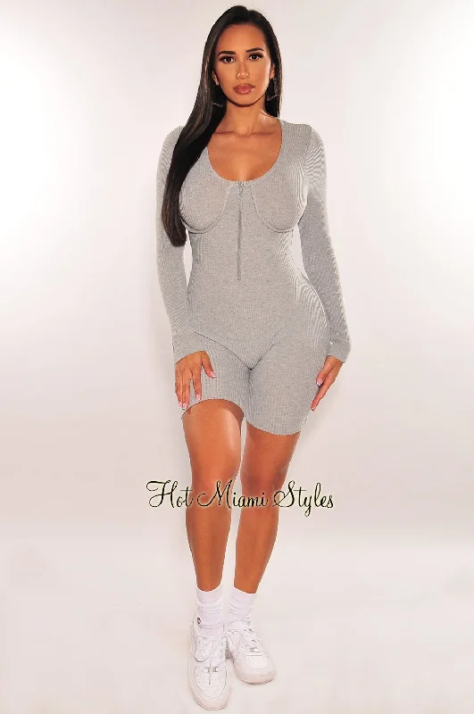 hms-essential-gray-ribbed-knit-faux-bustier-zipper-long-sleeves-romper