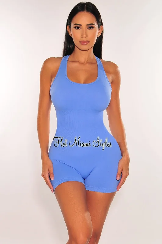 HMS Fit: Periwinkle Sleeveless Round Neck Snatched Romper