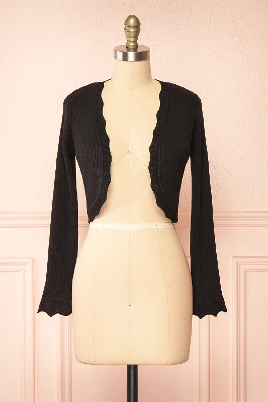 Lacey | Ribbed Black Cropped Cardigan