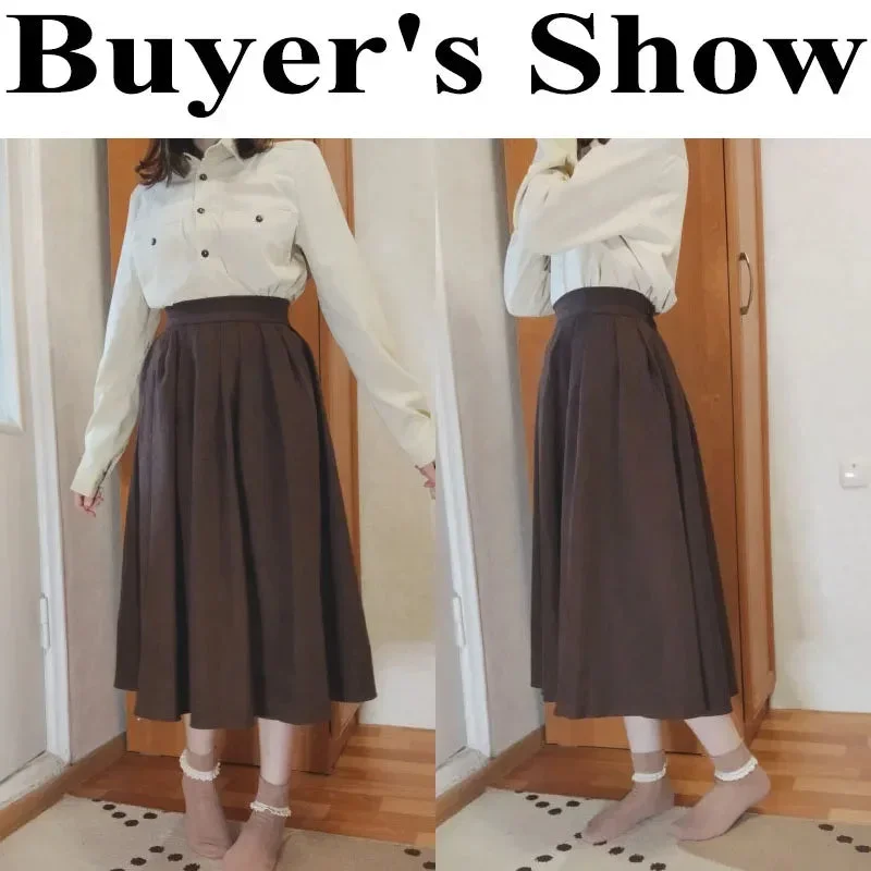 lucyever-vintage-brown-high-waist-pleated-skirt-women-korean-fashion-college-style-long-skirt-ladies-autumn-casual-a-line-skirts