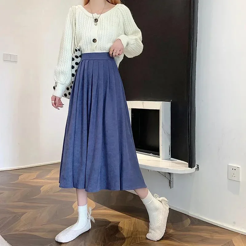 lucyever-vintage-brown-high-waist-pleated-skirt-women-korean-fashion-college-style-long-skirt-ladies-autumn-casual-a-line-skirts