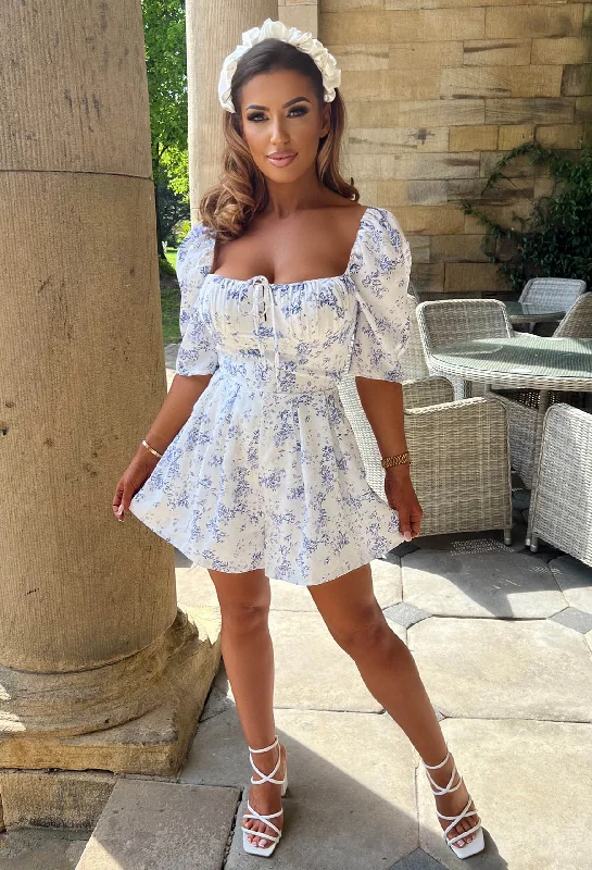 Meet Me There Blue Gathered Tie Front Playsuit