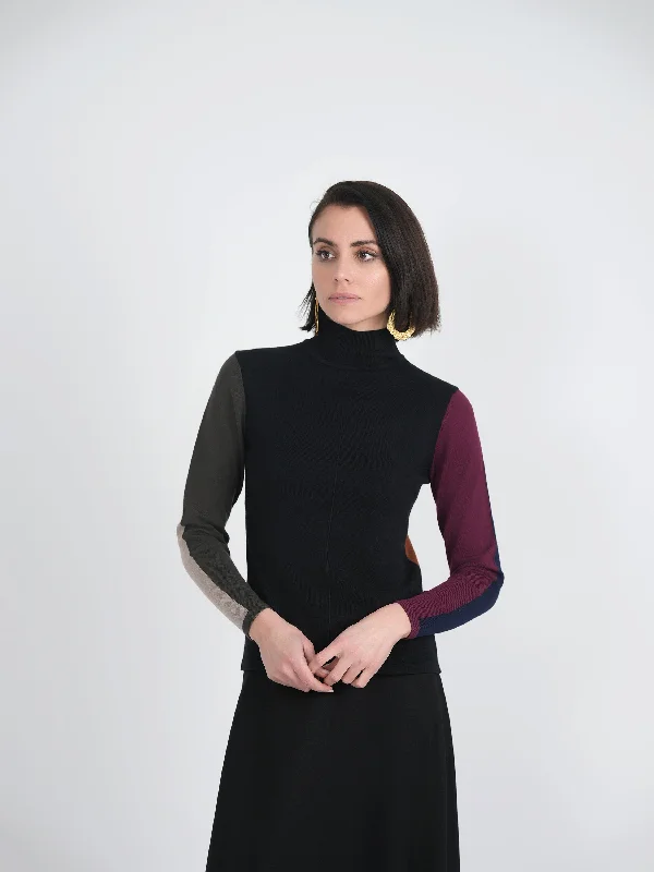 Mock Neck Color Blocked Sweater