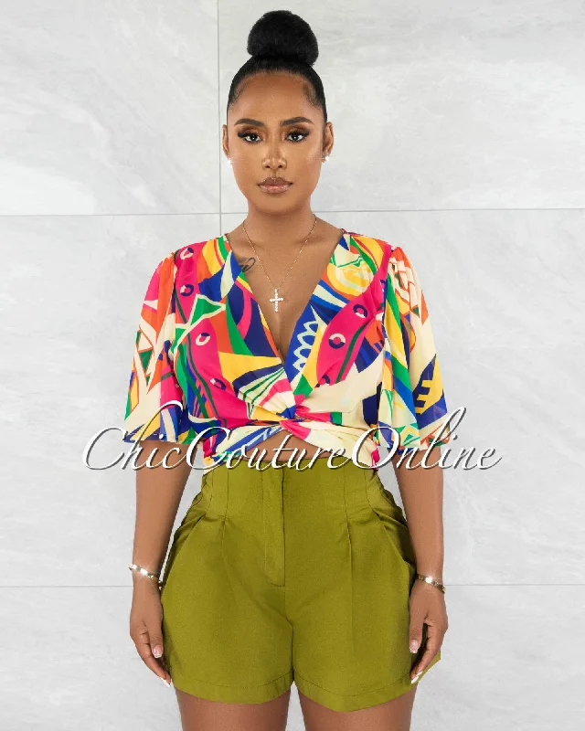 olidie-olive-green-flared-pleated-shorts