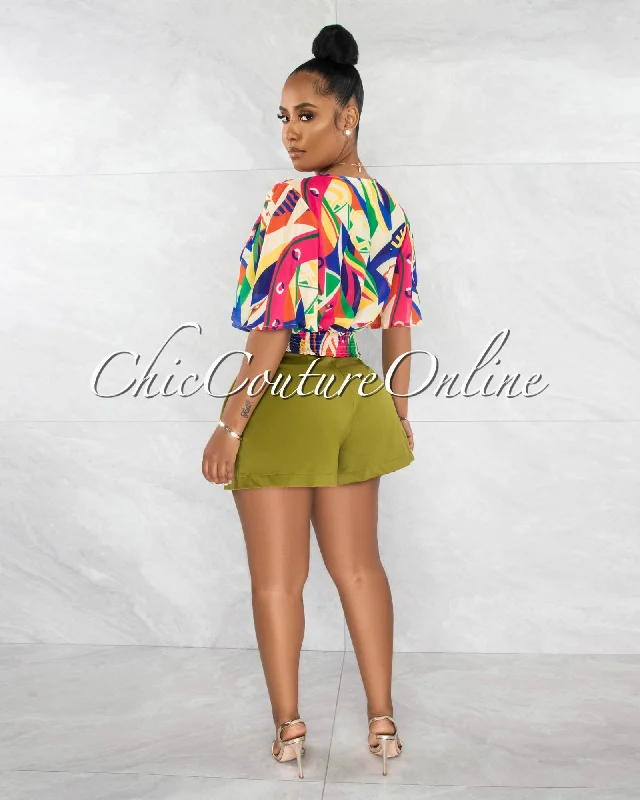 olidie-olive-green-flared-pleated-shorts