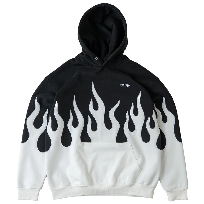 OVERSIZED PREMIUM FLAME HOODIE - BLACK / WHITE