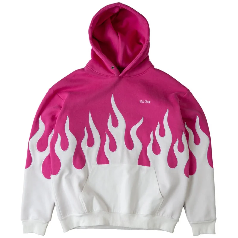 OVERSIZED PREMIUM FLAME HOODIE - PINK / WHITE