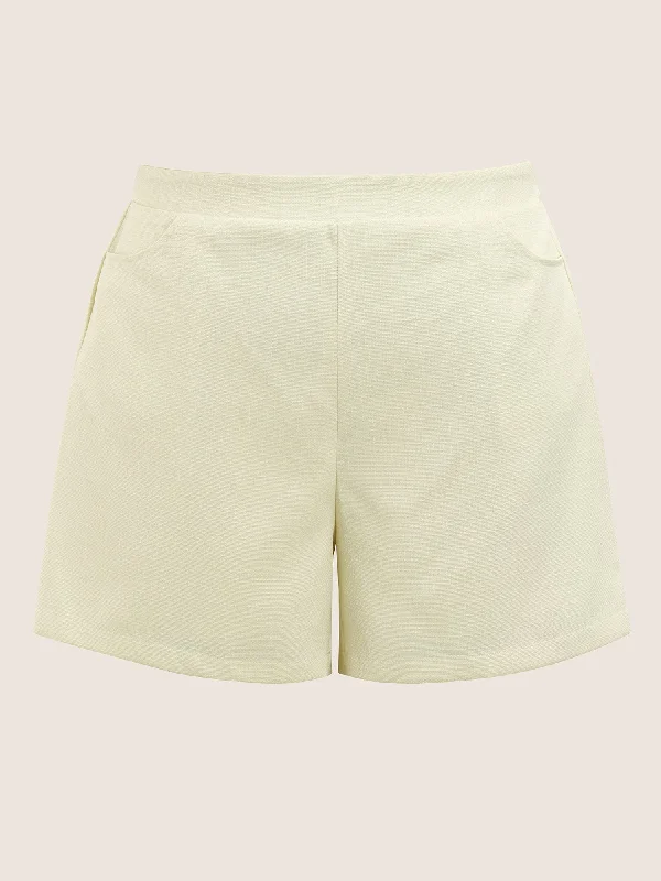 plain-textured-elastic-waist-high-rise-shorts