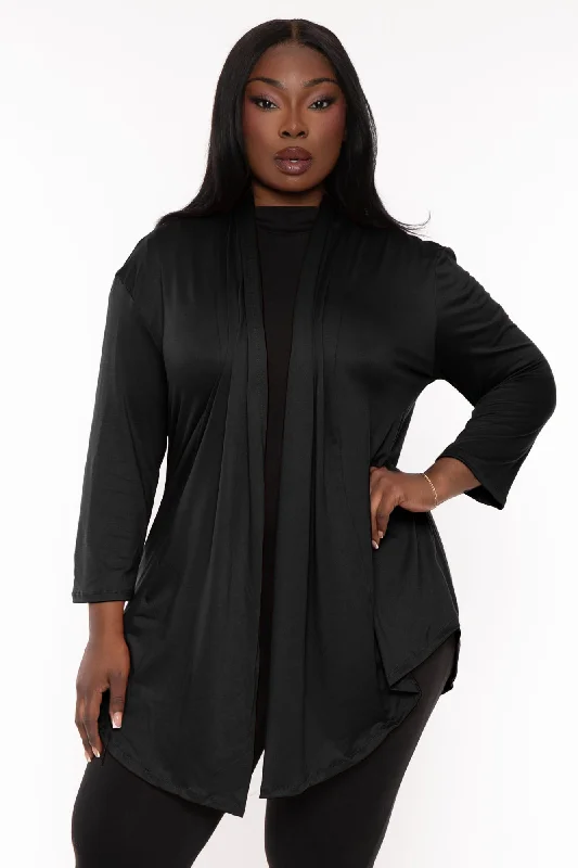 Plus Size Gayle Drape  Cardigan -Black