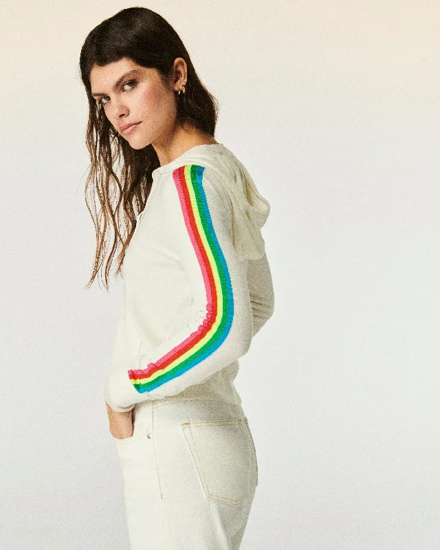 Pull Hoodie Zippé Bande Multicolore (S24 / FEMME / Ecru)