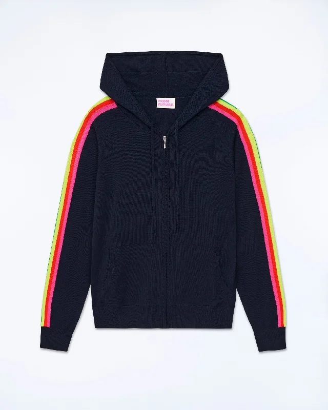 Pull Hoodie Zippé Bande Multicolore (S24 / FEMME / Navy)